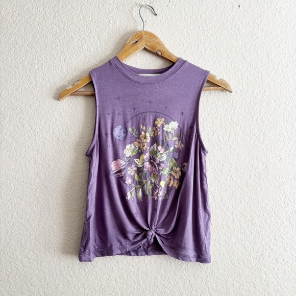 Obsessive Love Tops - Floral Graphic Purple Tank Top